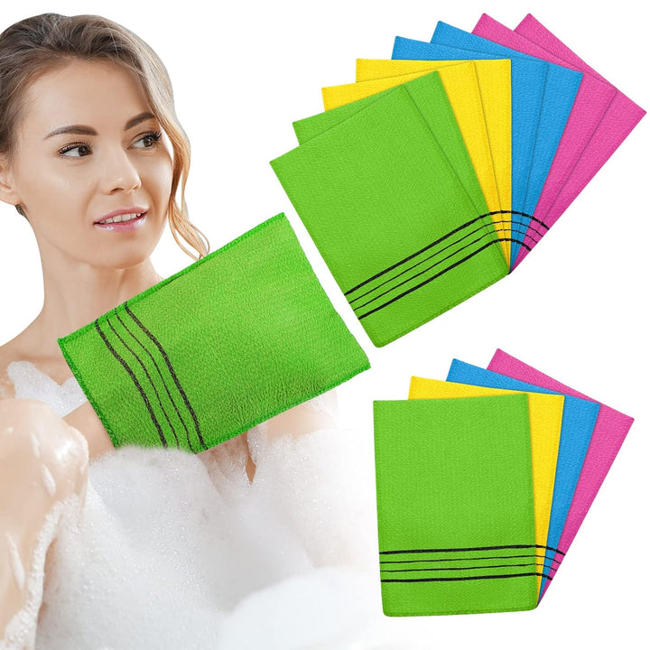 12 Pieces Korean Exfoliating Mitt Glove Italy Towel Body Skin Scrubber Exfoliating Scrubber for Remove Dead Skin Washcloth Korean(Small,Yellow, Green, Blue, Pink)