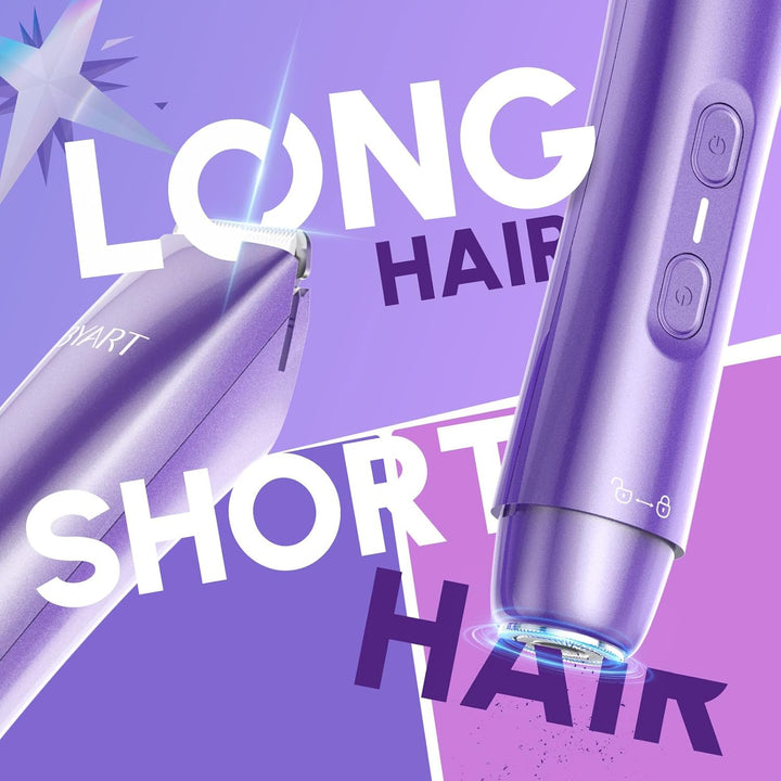 Bikini Trimmer for Women Dual Head - IPX7 Waterproof & Painless Electric Razors for Beauty, Pubic Hair, Face, Legs & Underarms– Portable Cordless Shaver with Fast Charging (Purple)