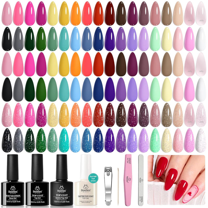 44Pcs Fall Gel Nail Polish Set 36 Colors Brown Burgundy Red Blue Purple Orange Green Black Nude White with Base Top Coat UV LED Needed Salon DIY at Home Gift for Women Colorful Muse