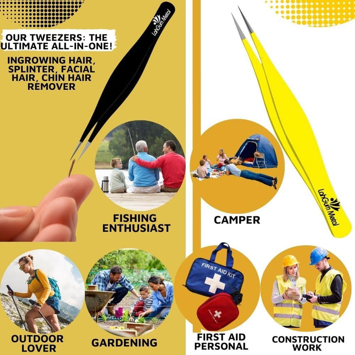 Super Sharp Pointed Tweezers Precision Fine Point Tip Ingrown Hair Removal Kit - Extra Thin Stainless Facial Hair Remover for Face