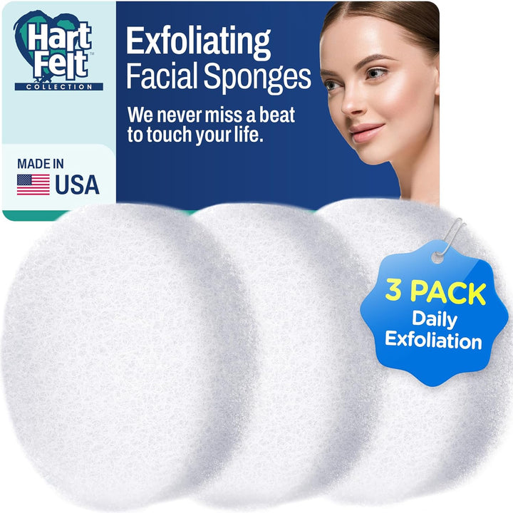 [10 Pack] Regular Exfoliating Facial Sponge for Face - Daily Cleansing Face Scrubber - Buf Dirt Away with Puf Styled Reusable Face Pads for Removing Makeup, Dirt, and Dead Skin - Made in USA