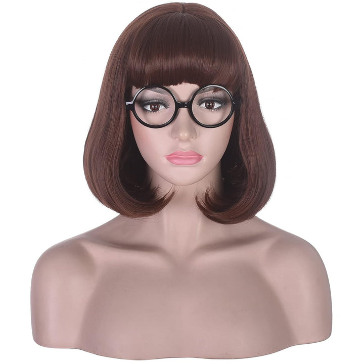 Short Straight Bob Wig Heat Resistant Hair with Blunt Bangs Natural Looking Cosplay Costume Daily Wigs (14", 2# Black)