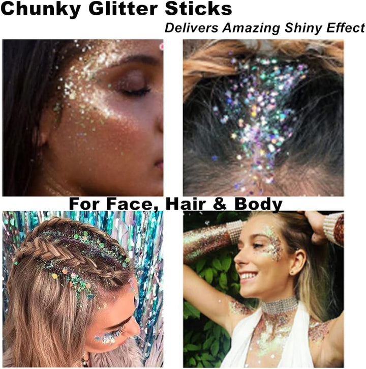 Purple Body Glitter Stick,Singer Concert Outfit Face Glitter Makeup for Women,Hair Glitter Gel for Kids,Festival Rave Pride Accessories,Mermaid Sequins Chunky Glitter Face Paint,0.56Oz