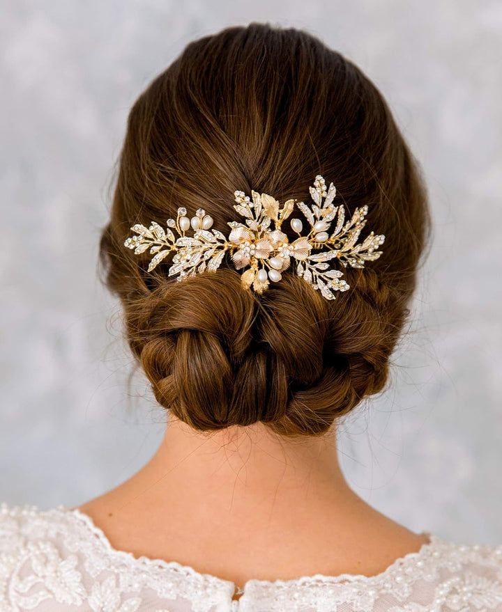 Handmade Wedding Hair Comb Clip Rhinestone Bridal Hair Comb Piece, Gold Hair Accessories for Brides Wedding
