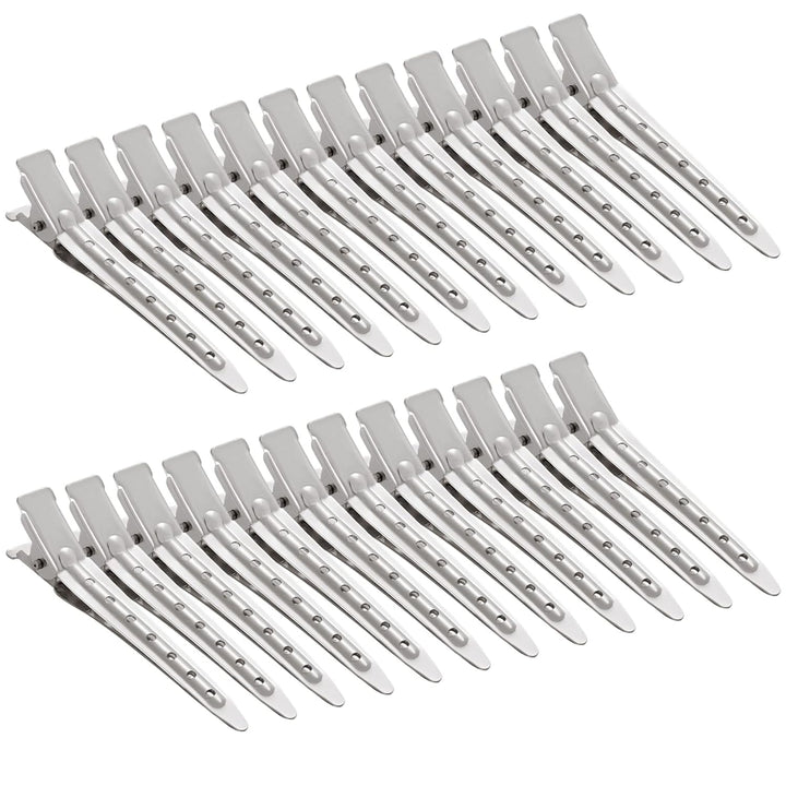24 Packs Duck Bill Clips,  3.5 Inches Rustproof Metal Alligator Curl Clips with Holes for Hair Styling, Hair Coloring, Silver