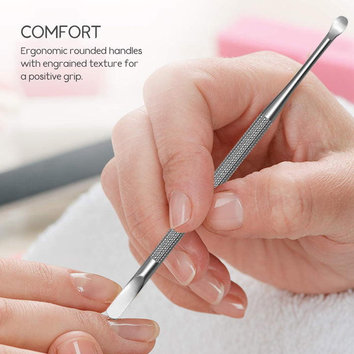 Professional Cuticle Pusher and Spoon Nail Cleaner | Dual Sided Stainless Steel Pusher and Nail Cleaner | for Nail and Cuticle Care | by Sterling Beauty Tools