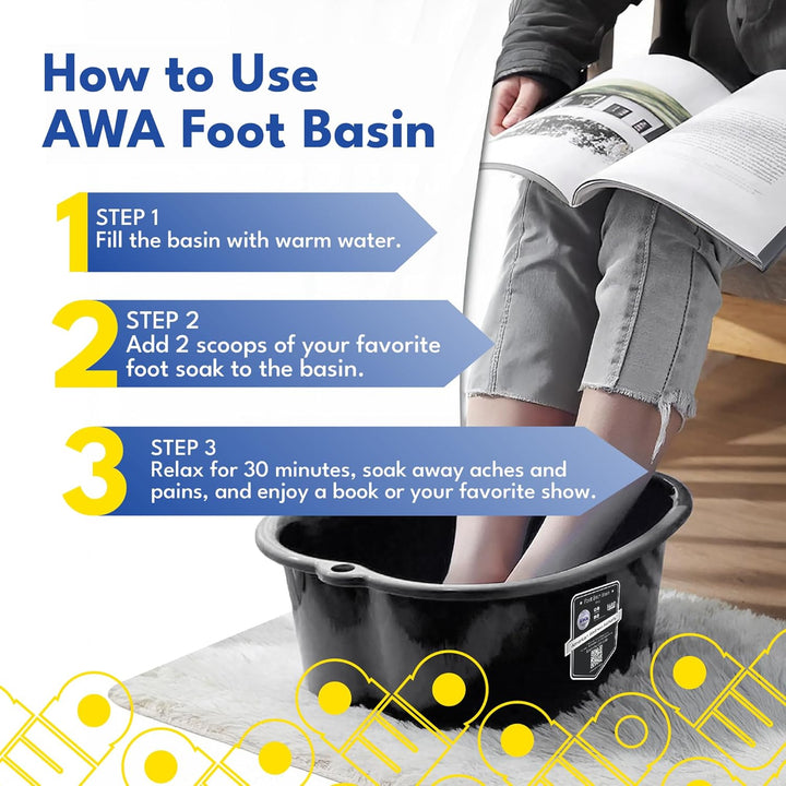 AWA Extra Large Foot Bath Basin - Sturdy Plastic Soak Tub for Soaking Feet and Pedicure at Home Spa Kit Women Men (Grey Basin), 1.0 Count