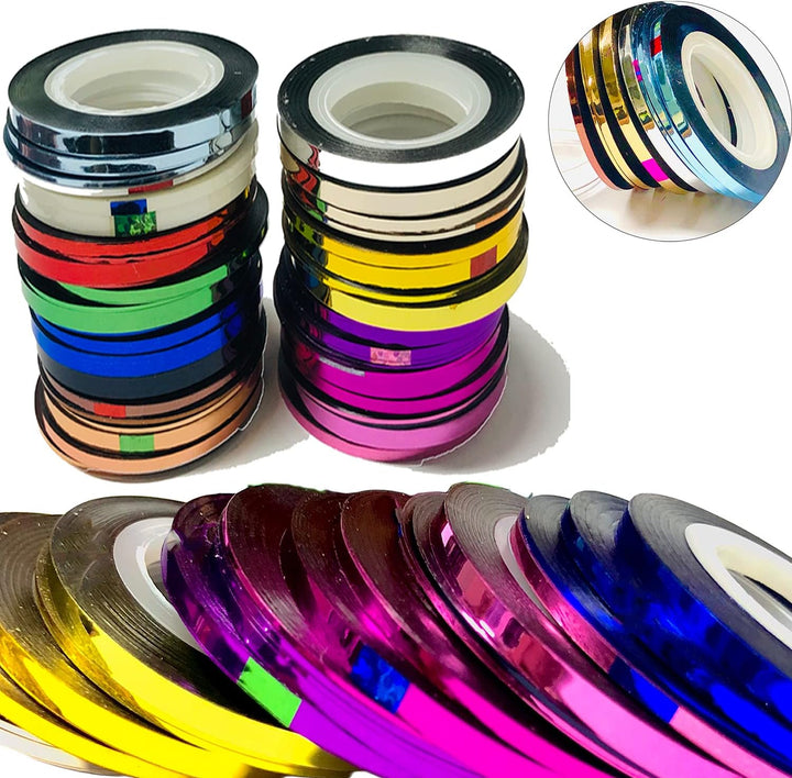 Nail Art Striping Tape Lines Kit 36 Pcs 1Mm 2Mm 3Mm Nail Tape Strips for Design DIY Silver Nails Striping Tape Case,Laser Holographic Nail Rolls Chrome Striping Tape Line