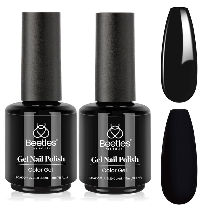 Beetles Black Gel Polish, 1 Pcs 15Ml Audrey Black Nail Polish Color Gel Nail Polish Halloween Nails Soak off Art Manicure Salon DIY Uv Lamp Nail Design Decoration at Home