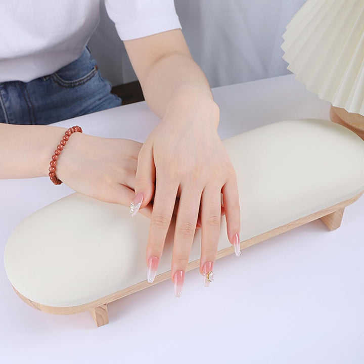 1PC Sponge Manicure Hand Rest Pillow Wooden Nail Stand Hand Holder Nail Table Manicure Armrest Cushion (Cream Yellow)