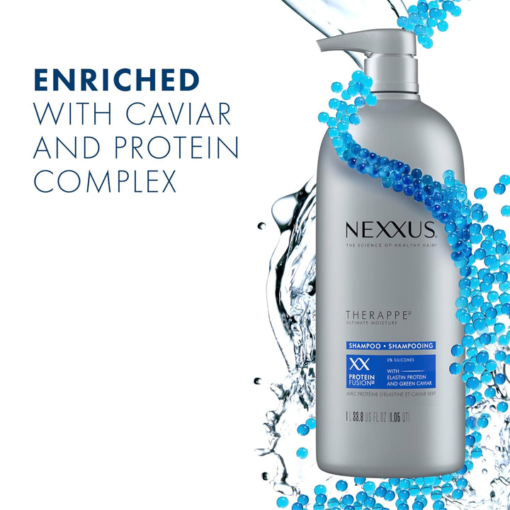 Nexxus Shampoo and Conditioner Therappe Humectress 2 Count for Dry Hair Silicone-Free, Moisturizing Caviar Complex and Elastin Protein for Thicker and Stronger Hair 33.8 Oz