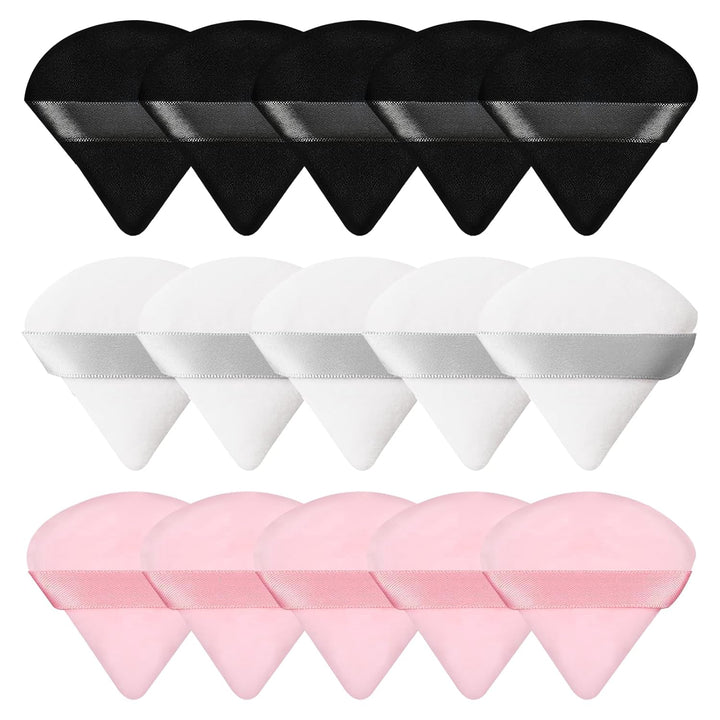 15 Pieces Powder Puff Face Soft Triangle Makeup Velour Puff, Beauty Sponge for Loose Powder and Cosmetic Foundation, Blender Makeup Tool (Black, Pink, Flesh)