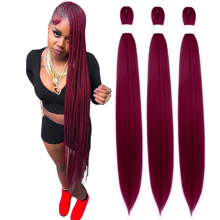 Purple Braiding Hair 20 Inch Pre Stretched Hair Long Straight Crochet Braids Yaki Texture Synthetic Fiber 4 Packs (Dark Purple)