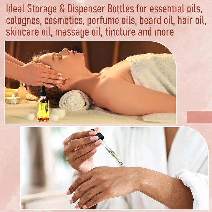 Set of 4, 1 Oz Clear Eye Dropper Bottles with 1 Stainless Steel Funnels & 4 Labels - Black Caps 30Ml Thick Glass Tincture Bottles - Leakproof Essential Oils Bottles for Health, Personal Care & Beauty