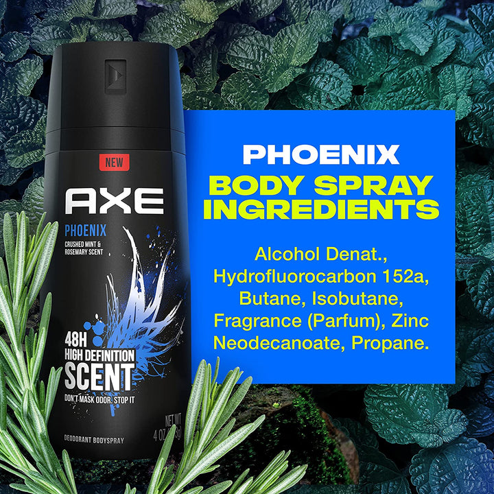 Body Spray Deodorant for Long Lasting Odor Protection, Phoenix Deodorant for Men Formulated without Aluminum 4Oz 4 Count