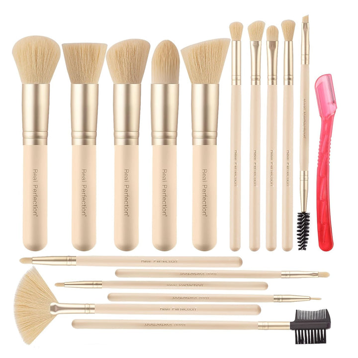 Makeup Brush Set 16 Pcs with 1 Eyebrow Razor Premium Synthetic Foundation Powder Concealers Eyeshadow Blush Makeup Brushes Make up Brushes Kit (Pink)