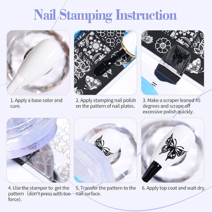 French Tip Nail Stamp, 6PCS Art Stamper with Scrapers, Silicone Stamping Long & Short Jelly Stamper Kit for French Manicure Home DIY Art Salon