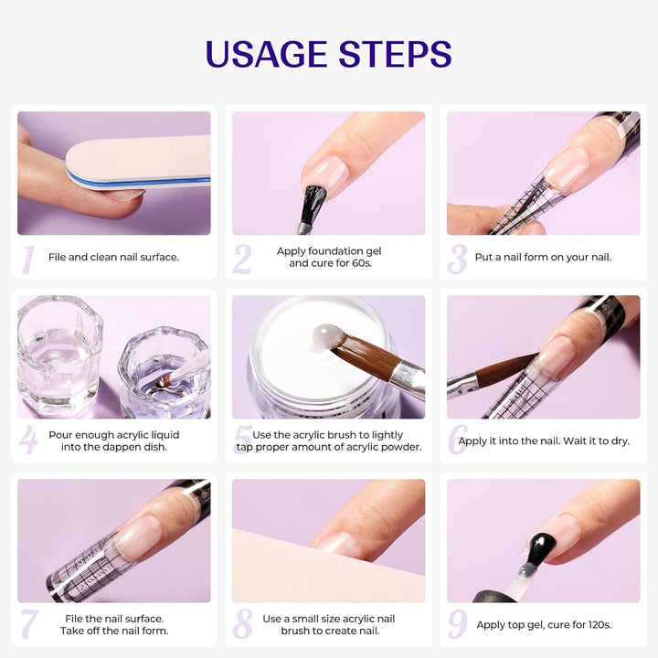 Acrylic Nail Kit for Beginners: Clear White Pink Powder and Liquid Set Professional Nails Kit Acrylic Set with Brushes for Home DIY