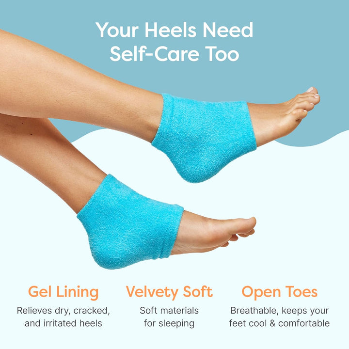 Moisturizing Socks for Cracked Heel Treatment - Vitamin E, Olive Oil and Jojoba Oil Infused Heel Socks to Soften and Hydrate (Fuzzy Blue, Regular)