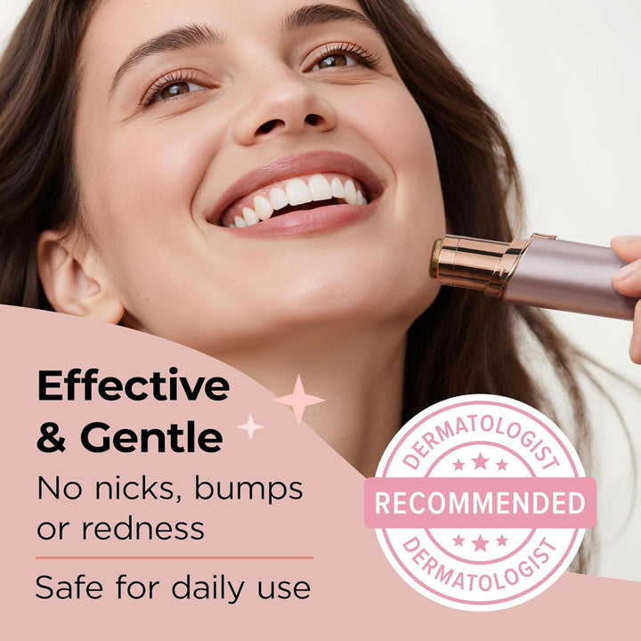 Facial Hair Removal for Women: Electric Face Razor with LED Light - Painless & Instant Results Mini Shaver for Travel Use (Rose Gold)