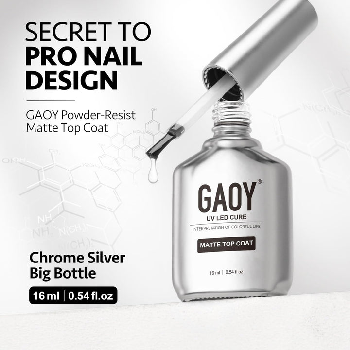 Matte Gel Top Coat, 16Ml Powder-Resist Matte Finish for Detail Chrome Powder Painting Long Lasting UV Gel Nail Art DIY