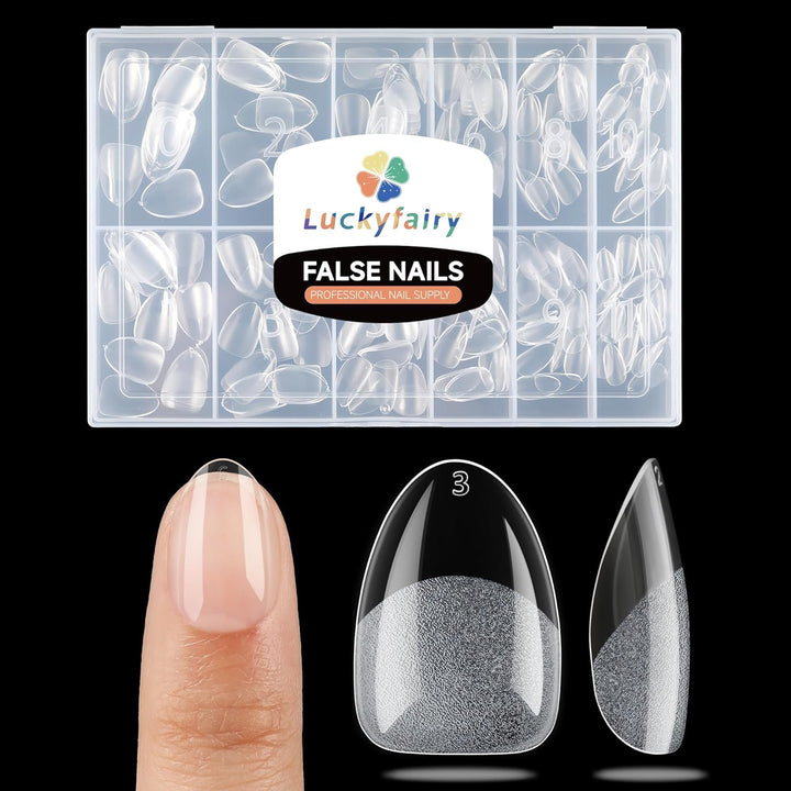 Short Almond Nail Tips, 240Pcs Soft Nail Gel Tips Pre-Shaped Acrylic Fake Nails, Half Matte Full Cover Clear Gelly Press on Flase Nail Tips for Extension Nail Manicure Home DIY 12 Sizes Gelly Tips