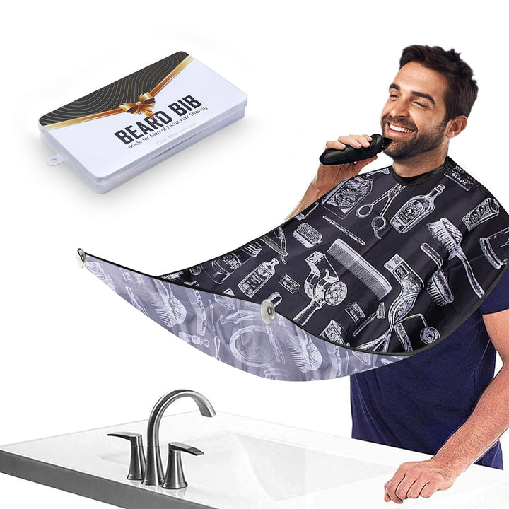Beard Bib Apron for Men, Gift Beard Trimming Catcher Bib for Shaving & Hair Clippings, Waterproof Non-Stick Hair Catcher Grooming Cloth with 2 Suction Cups(White)