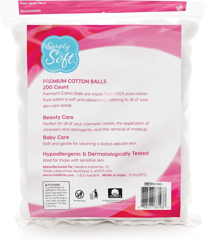 Simply Soft Premium Cotton Balls (600 Count), 100% Pure Cotton, Large Cotton Balls for Face and Nail Polish Remover