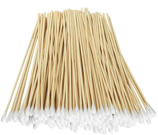200 Pcs Count 6" Inch Long Cotton Swabs with Wooden Handles Cotton Tipped Applicator, Cleaning with Wood Handle for Oil Makeup Gun Applicators, Eye Ears Eyeshadow Brush and Remover Tool