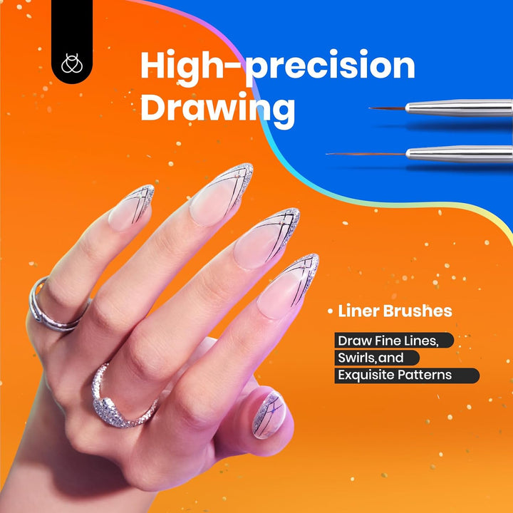 Nail Art Brushes, 6 Pcs Fingernail Art Design Pens, Wood Alloy Handle, Dotting Pen Clean up Liner French Nail Brush Set, DIY Manicure Tools Gift for Women