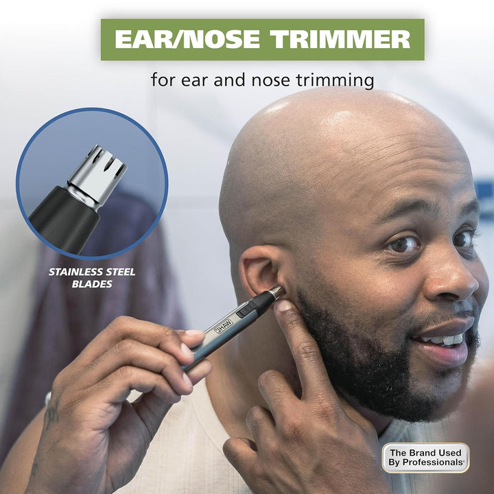 Micro Groomsman Battery Personal Trimmer for Hygienic Grooming with Rinseable, Interchangeable Heads for Eyebrows, Neckline, Nose, Ears, & Other Detailing - 05640-600