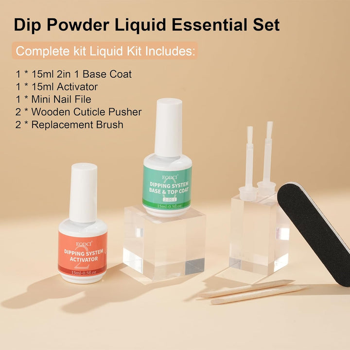 2 in 1 Dip Powder Nail Kit - 15Ml/0.5Oz Bottle Dipping Powder System with Base & Top Coat, Activator, No Lamp Cured, Fast Dry, Good for Salons & Beginners