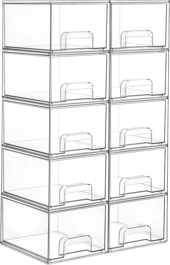 4 Pack Small Clear Stackable Storage Drawers,Acrylic Bathroom Makeup Organizer,Plastic Storage Bins for Vanity, Undersink, Kitchen Cabinets, Pantry, Home Organization