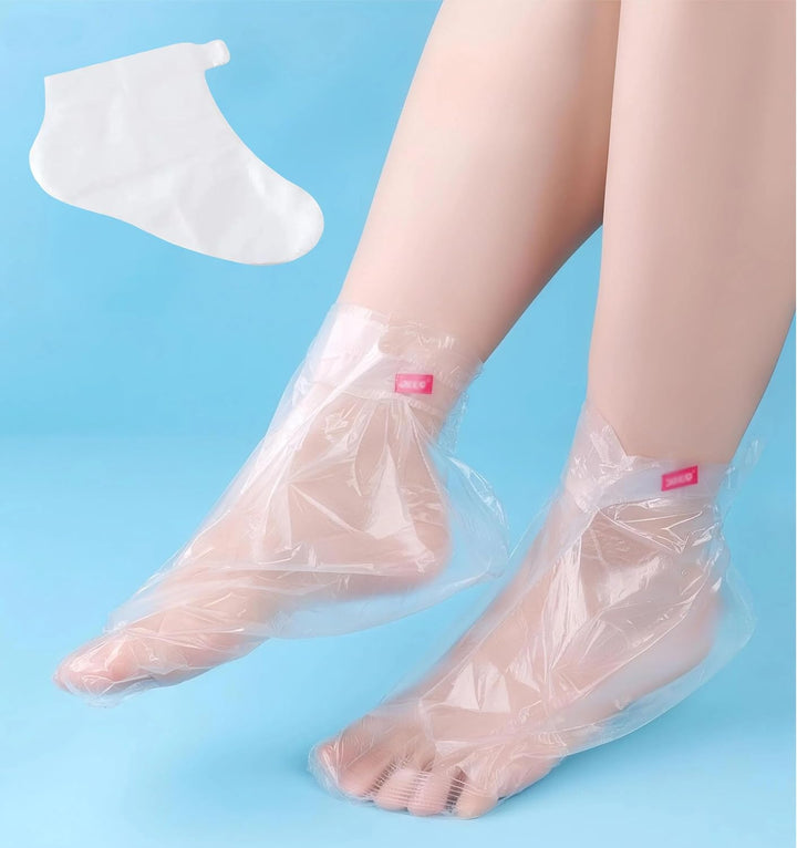 400-Pack Disposable Plastic Foot Covers for Feet – Leak-Proof Paraffin Wax Bath Liners, Moisturizing Socks for Pedicure, Spa, Cracked Heel Care & Shoe Trials (Includes Stickers for Secure Fit)