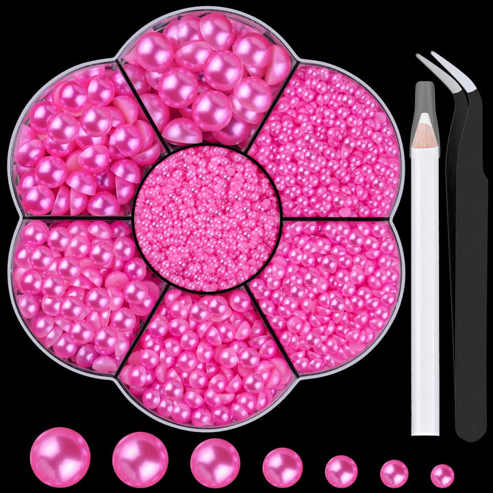 Nail Art Flat Back Half round Pearl Kits 3, Mixed Sizes 6000 Pcs White Small Pearls for Nails with Picking Tools for Graduation Cap Decorations Home DIY Body Face Craft Salon Use