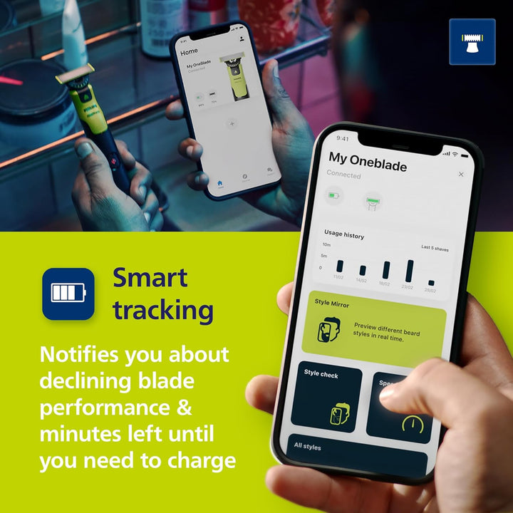 Philips Oneblade 360 with Connectivity Hybrid Face, Electric Beard Trimmer and Shaver, with 360 Blade Technology, 1X360 Blade for Face, 5In1 Adjustable Comb, Model QP4530/90