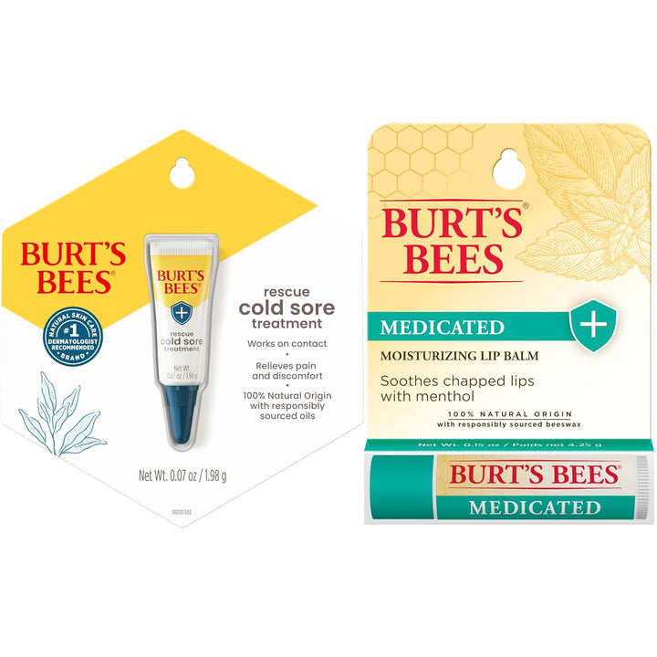 Stocking Stuffers, Cold Sore Treatment and Medicated Lip Balm, with Menthol and Eucalyptus Oil, Natural Origin Skincare, 2 Tubes, 0.07 Oz./0.15 Oz.