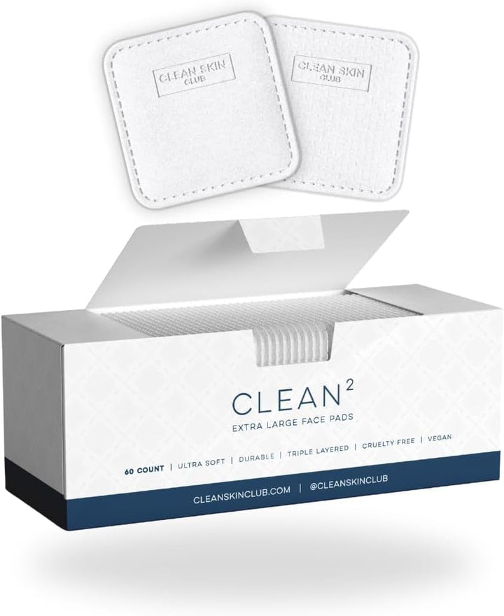 Clean² Pads 2.0 [New & Improved Edges] Guaranteed Not to Shed & Tear Face Pads, Unique Triple Layers, Textured & Ultra Soft Side, Organic Disposable Cotton, Pair with Makeup Remover