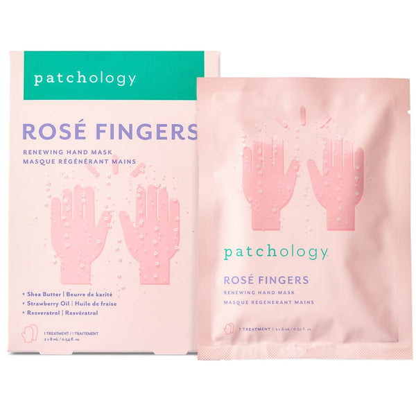 Rosé Fingers Renewing Hand Mask - Strawberry-Scented Moisturizing Gloves with Shea Butter for Dry & Cracked Hands, Repairing Hand Treatment for Baby Soft Skin, Self-Care Essential - 1 Pair