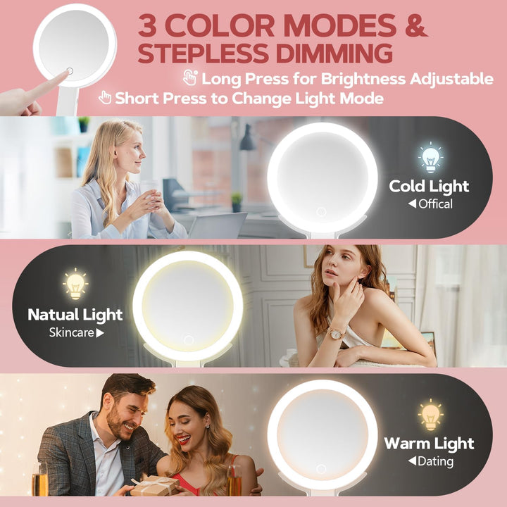 Lighted Makeup Mirror, 30X Magnifying Mirror with Light and Adjustable Brightness, Hanging and Handheld Mirror with Handle, Portable Travel Makeup Mirror with Lights, Vanity Mirrors for Women