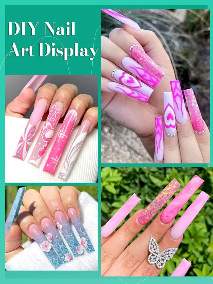 504 PCS No C Curve Clear Nail Tips for Acrylic Nails Professional, 3XL Extra Long, 12 Sizes Half Cover Straight Tapered Square French Fake Nail Tips for Nail Salons Home DIY