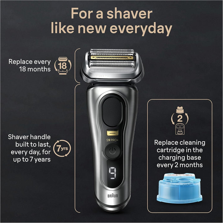 Series 9 PRO+ Electric Razor for Men, 5 Pro Shave Elements & Precision Long Hair Trimmer, 6In1 Smartcare Center, Wet & Dry Electric Razor for Smooth Skin with 60Min Battery Runtime, 9567Cc