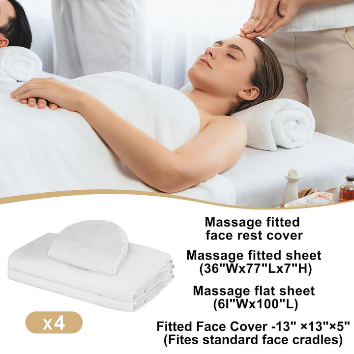 4 Sets Premium Microfiber Massage Table Sheets Set 3 Piece Set Includes Massage Table Cover Fitted Sheet and Fitted Face Rest Cover, White