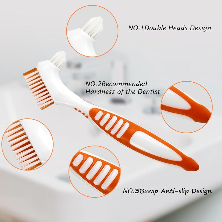 Random Color Premium Dual-Sided Denture Cleaning Brush with Multi-Layered Soft Bristles and Rubber Anti-Slip Handle - Portable False Teeth Cleaning Tool for Efficient Denture Care (1)