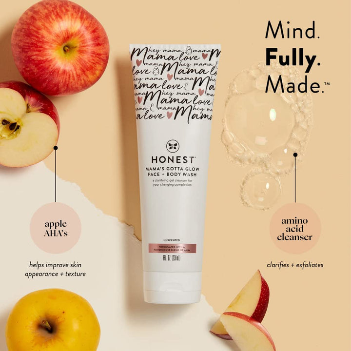 New Mama Care Essentials Gift Set | Hospital Bag Must Haves | Travel Size Nip Balm (0.5 Oz), Glow on Body Cream (1 Oz), Gotta Glow Face Wash (1.75 Fl Oz), Reusable Pouch