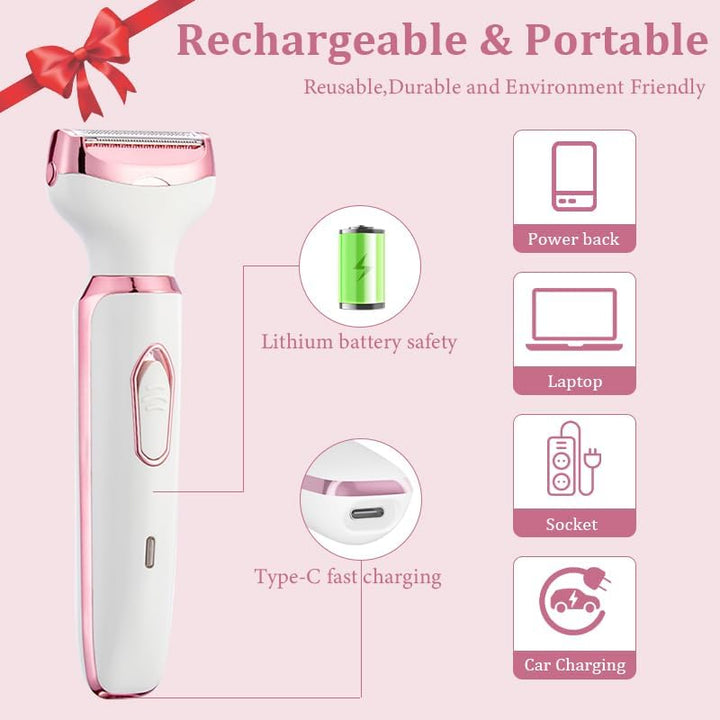 4-In-1 Electric Razor for Women - Rechargeable Painless Body & Facial Hair Remover, Bikini Trimmer for Legs, Underarm & Face, Portable Women'S Shaver Set with Smooth Glide Technology