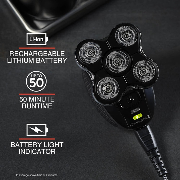 XR7000 Balder Pro Rotary Shaver Rechargeable Waterproof Electric Razor for Men Cordless Lithium Power 5 Dual Track Flexing Heads and Pop-Up Trimmer Black