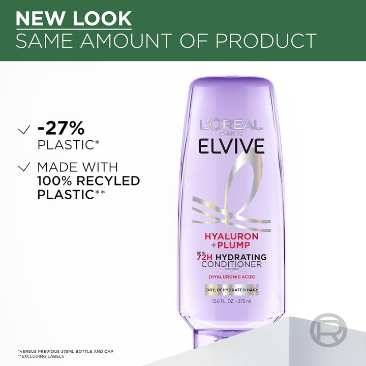 Elvive Hyaluron Plump Hydrating Conditioner for Dehydrated, Dry Hair Infused with Hyaluronic Acid Care Complex, Paraben-Free, 12.6 Fl Oz