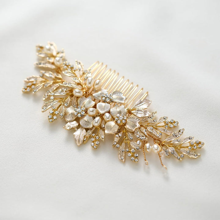 Handmade Wedding Hair Comb Clip Rhinestone Bridal Hair Comb Piece, Gold Hair Accessories for Brides Wedding