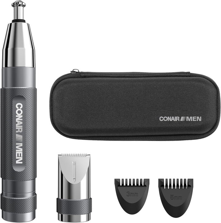 Men Ear, Nose and Eyebrow Trimmer, Patented 360° Bevel Blade for No Pulls, Nicks or Cuts Guaranteed, Nose Hair Trimmer for Men, Non-Slip Grip, 5-Piece Kit with Travel Case